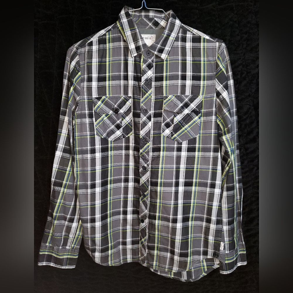 Warp and Weft Plaid Long Sleeve Button Down Shirt Size Small